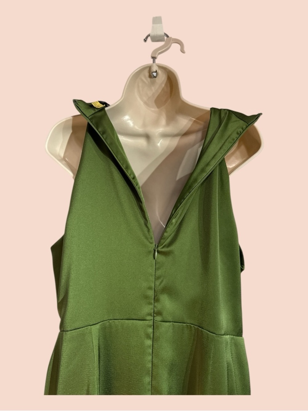 Alex Marie Hazel Olive Green Satin Asymmetrical Tea Length Formal Dress 14P - Picture 6 of 11